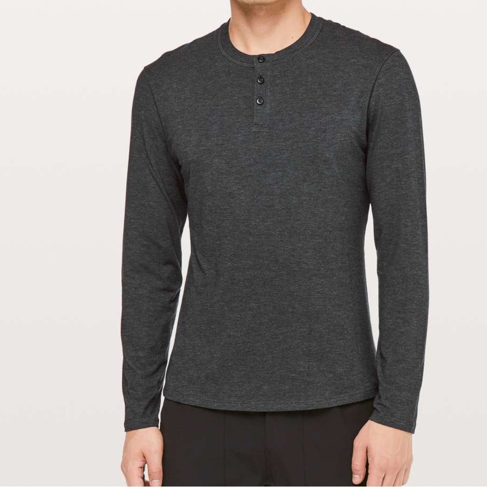 Lululemon 5 Year Basic Long Sleeve Henley Men’s Heathered Black Charcoal XXL